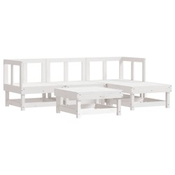 Salon de jardin 5 pcs avec coussins blanc bois massif 