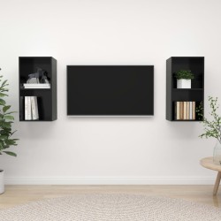 Meubles TV muraux 2 pcs Noir brillant Bois d'ingénierie 