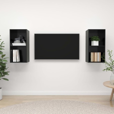 Meubles TV muraux 2 pcs Noir brillant Bois d'ingénierie 