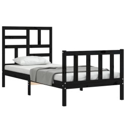 Cadre de lit sans matelas noir 90x200 cm bois de pin massif 
