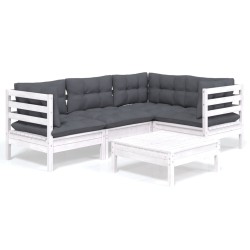 Salon de jardin 5 pcs avec coussins blanc bois de pin 
