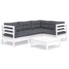 Salon de jardin 5 pcs avec coussins blanc bois de pin 