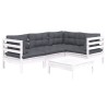 Salon de jardin 5 pcs avec coussins blanc bois de pin 