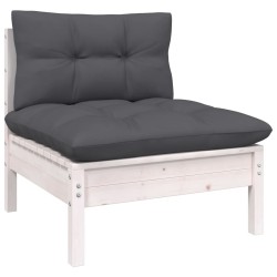 Salon de jardin 5 pcs avec coussins blanc bois de pin 
