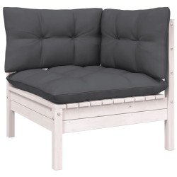 Salon de jardin 5 pcs avec coussins blanc bois de pin 
