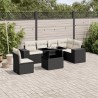 Salon de jardin 7 pcs avec coussins noir résine tressée 