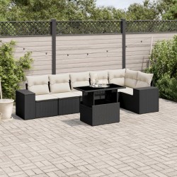 Salon de jardin 7 pcs avec coussins noir résine tressée 