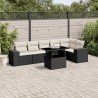 Salon de jardin 7 pcs avec coussins noir résine tressée 