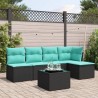 Salon de jardin 6 pcs avec coussins noir résine tressée 