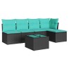 Salon de jardin 6 pcs avec coussins noir résine tressée 