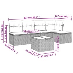 Salon de jardin 6 pcs avec coussins noir résine tressée 
