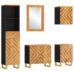 Ensemble d'armoires de bain 5 pcs marron noir bois de manguier 