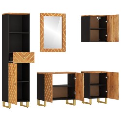 Ensemble d'armoires de bain 5 pcs marron noir bois de manguier 