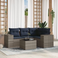 Salon de jardin 5 pcs avec coussins gris résine tressée 