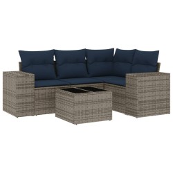 Salon de jardin 5 pcs avec coussins gris résine tressée 