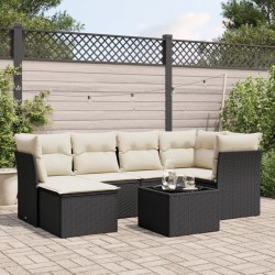 Salon de jardin 7 pcs avec coussins noir résine tressée 