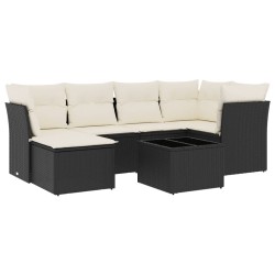 Salon de jardin 7 pcs avec coussins noir résine tressée 