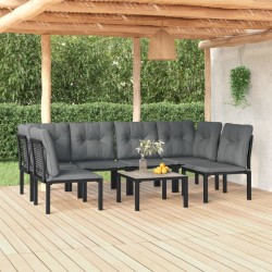 Salon de jardin 7 pcs noir et gris résine tressée 