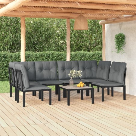 Salon de jardin 7 pcs noir et gris résine tressée 