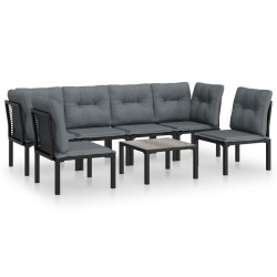 Salon de jardin 7 pcs noir et gris résine tressée 
