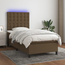 Sommier à lattes de lit et matelas et LED Marron foncé 90x200cm 