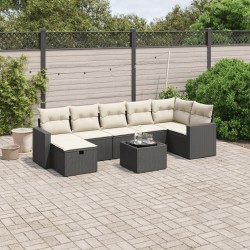 Salon de jardin 8 pcs avec coussins noir résine tressée 