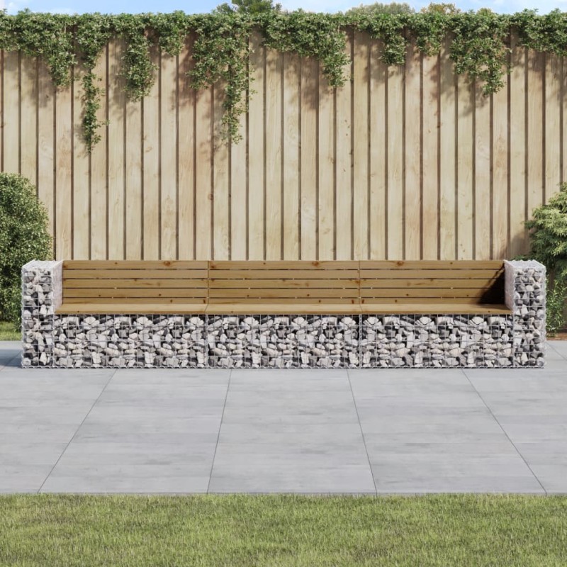 Banc de jardin design gabion 347x71x65,5cm bois de pin imprégné 