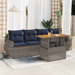 Salon de jardin 5 pcs avec coussins gris résine tressée 