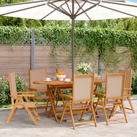 Chaises inclinables de jardin lot de 6 taupe tissu bois massif 