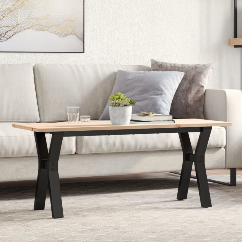 Table basse cadre en Y 110x40x45 cm bois de pin massif et acier Table basse cadre en Y 110x40x45 cm bois de pin massif et acier