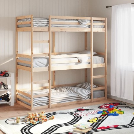 Lit superposé triple sans matelas 90x200 cm bois de pin massif 