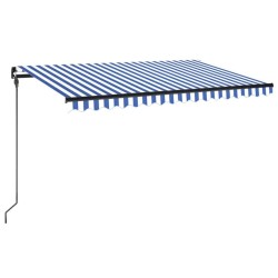 Auvent manuel rétractable avec LED 450x300 cm Bleu et blanc 