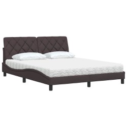 Lit avec matelas marron foncé 160x200 cm tissu 