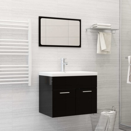 Ensemble de meubles de salle de bain Noir brillant Aggloméré 
