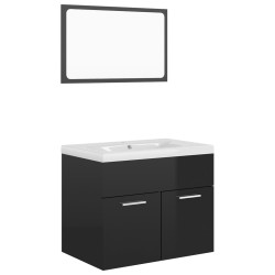 Ensemble de meubles de salle de bain Noir brillant Aggloméré 