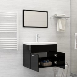 Ensemble de meubles de salle de bain Noir brillant Aggloméré 