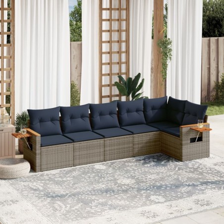 Salon de jardin 6 pcs avec coussins gris résine tressée 