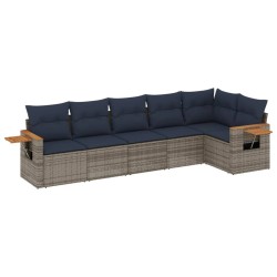 Salon de jardin 6 pcs avec coussins gris résine tressée 