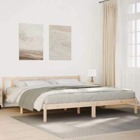 Cadre de lit extra long sans matelas 200x220 cm bois massif pin 