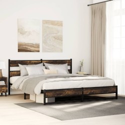Cadre de lit en métal sans matelas chêne fumé 183x213 cm 