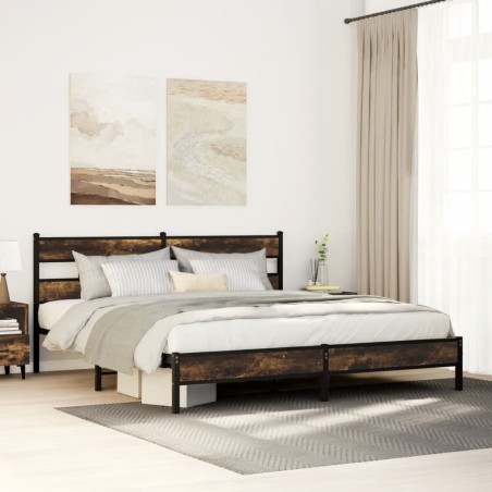 Cadre de lit en métal sans matelas chêne fumé 200x200 cm 