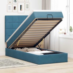 Cadre de lit ottoman avec matelas bleu foncé 100x200 cm velours 