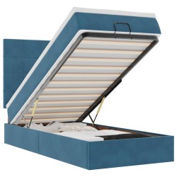 Cadre de lit ottoman avec matelas bleu foncé 100x200 cm velours 