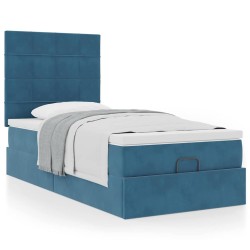 Cadre de lit ottoman avec matelas bleu foncé 100x200 cm velours 