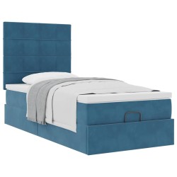 Cadre de lit ottoman avec matelas bleu foncé 100x200 cm velours 