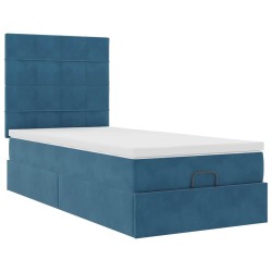 Cadre de lit ottoman avec matelas bleu foncé 100x200 cm velours 