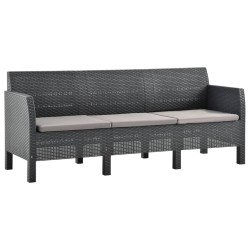 Salon de jardin 3 pcs avec coussins PP Rotin Anthracite 