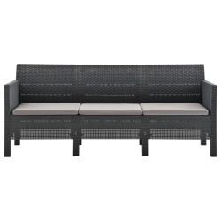 Salon de jardin 3 pcs avec coussins PP Rotin Anthracite 