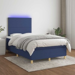 Sommier à lattes de lit matelas et LED bleu 120x190 cm tissu 