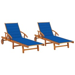 Chaises longues lot de 2 avec coussins Bois d'acacia solide 